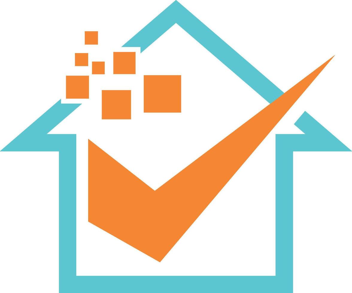 A house with a check mark and orange and blue squares vector