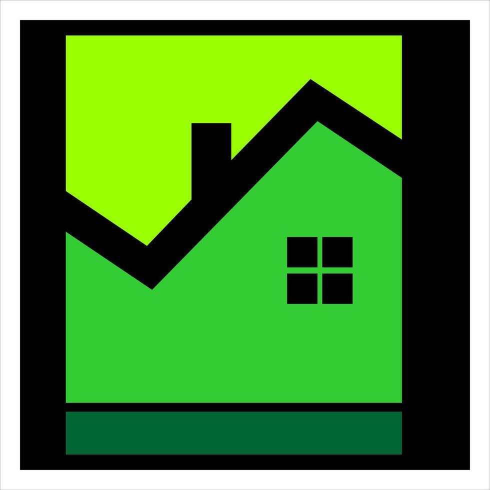 A green house with a black roof and a green roof vector