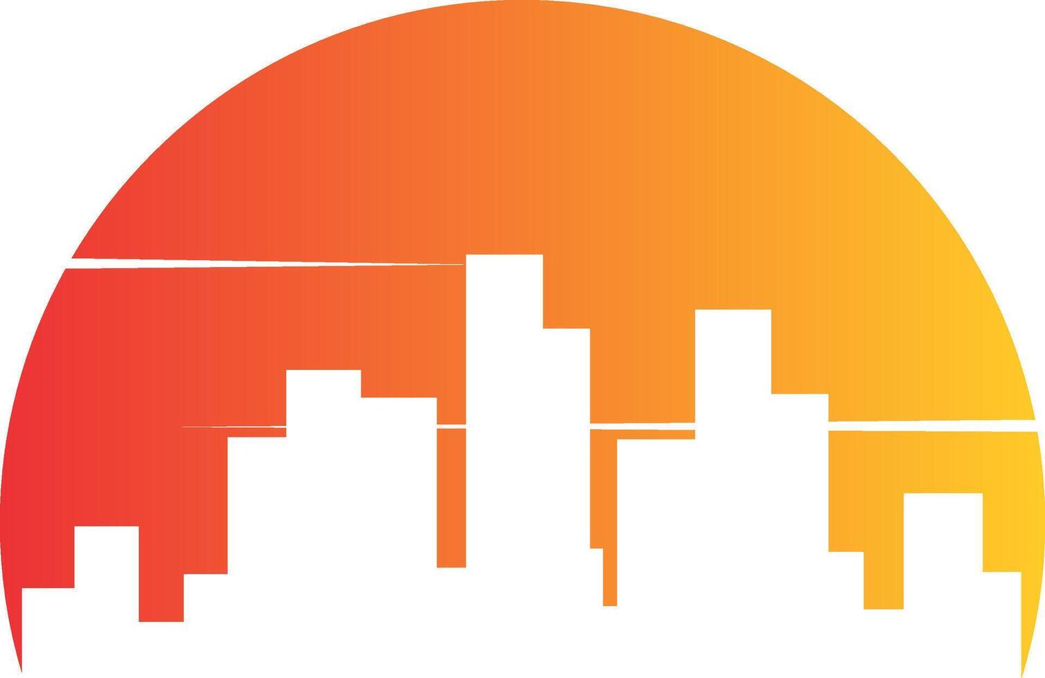 A city skyline with orange and yellow sun vector
