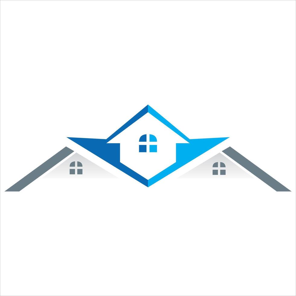 A house logo with blue roof and windows vector