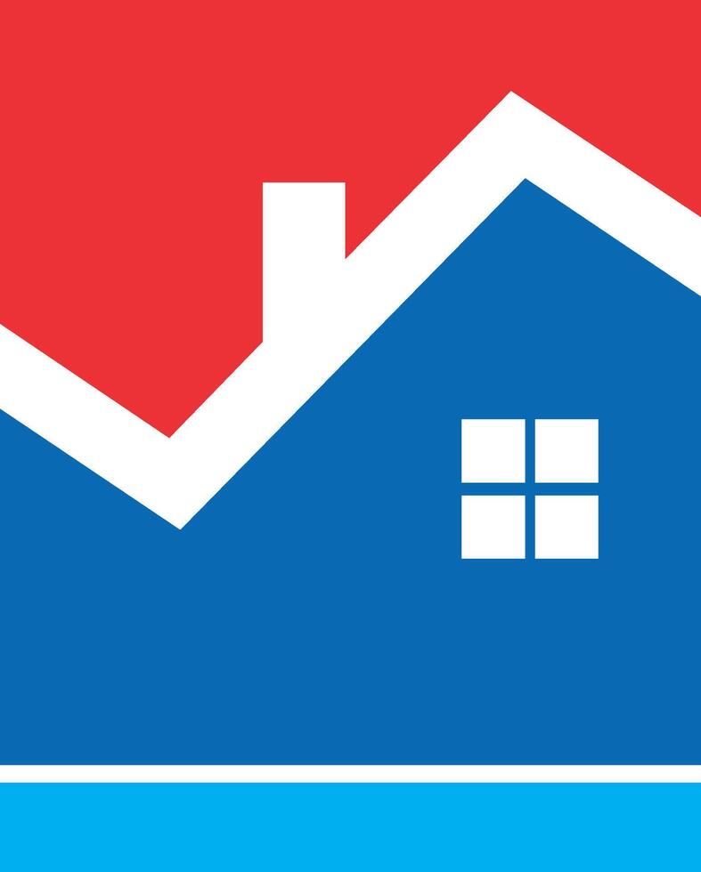 A red and blue house with a roof on it vector