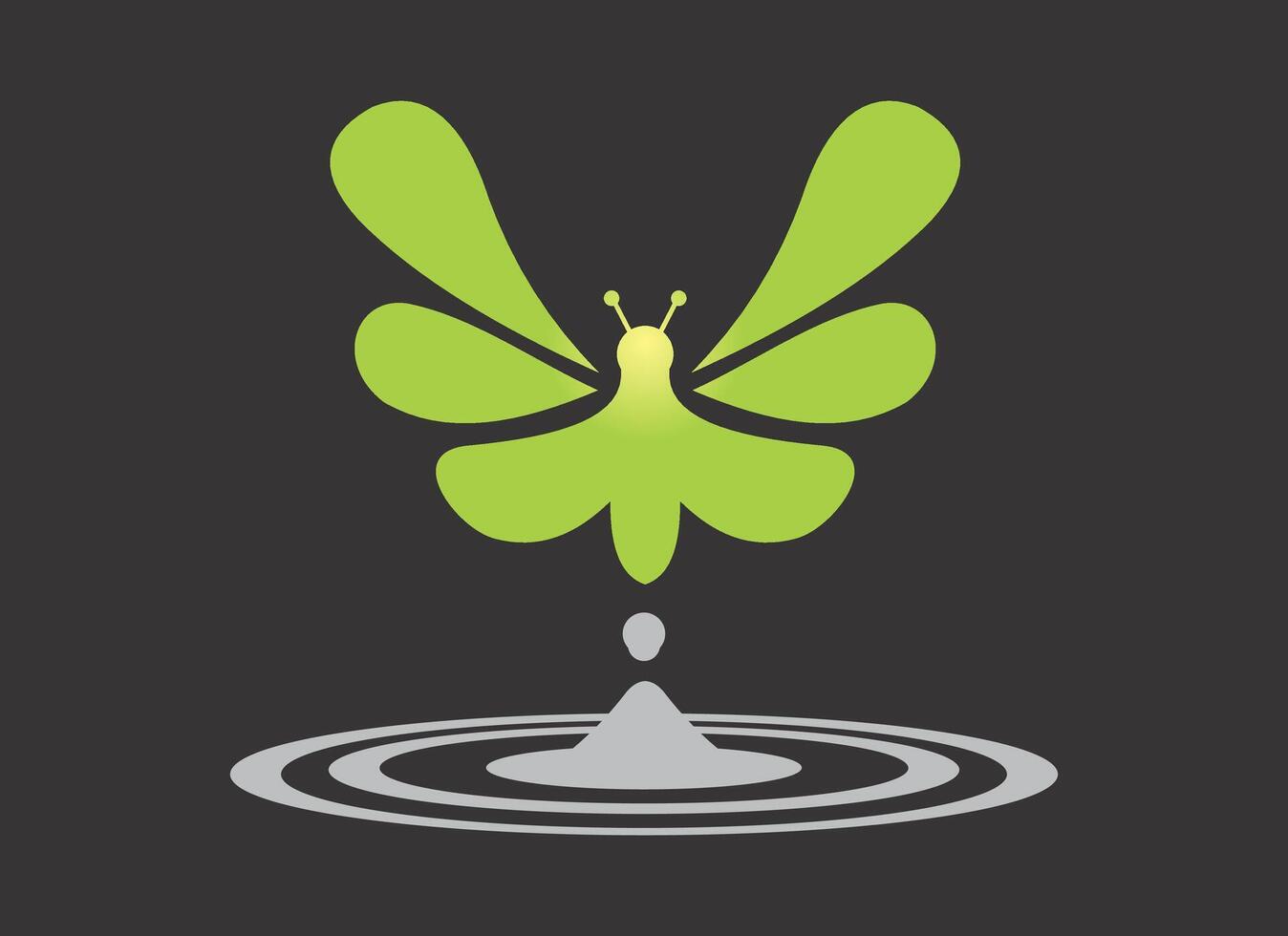 A green butterfly is flying over a water drop vector