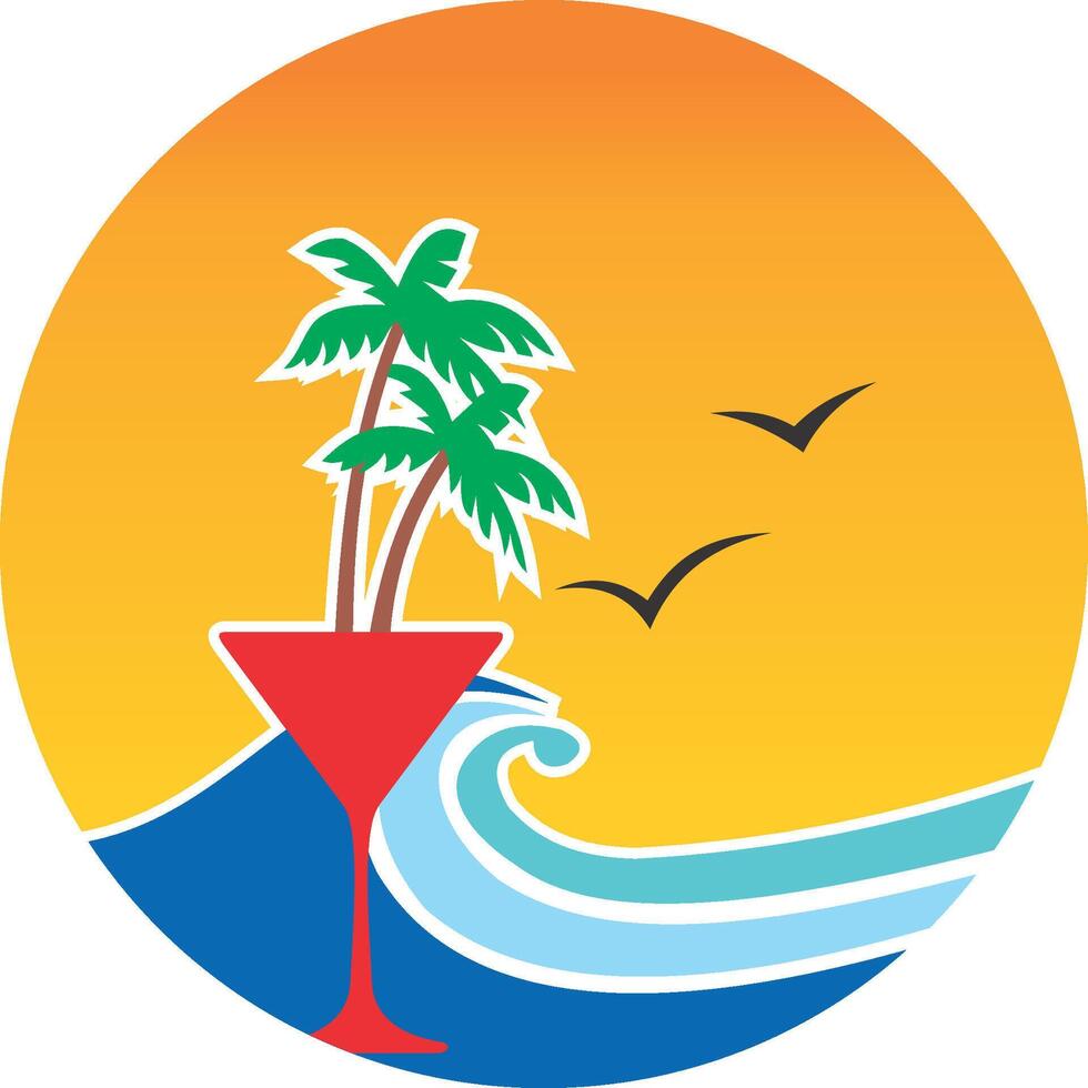 A tropical cocktail with palm trees and waves vector