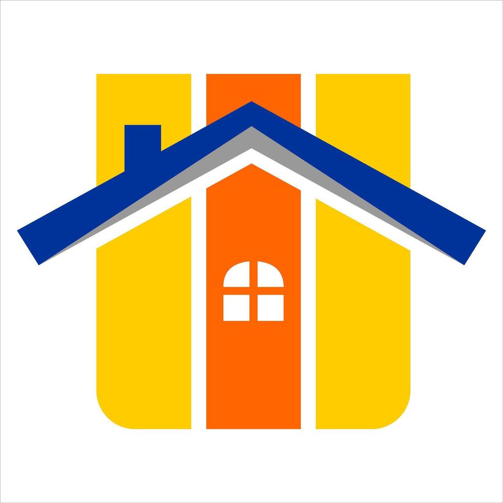 A house with a blue roof and orange and yellow stripes vector