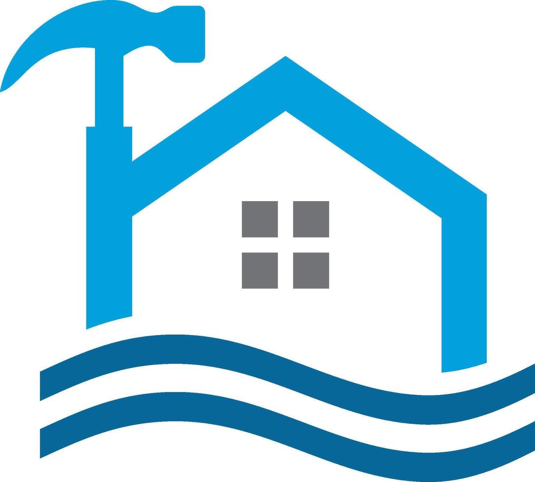 A house with a hammer and wave in the background vector