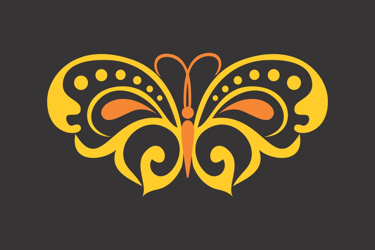 A butterfly logo with orange and black colors vector
