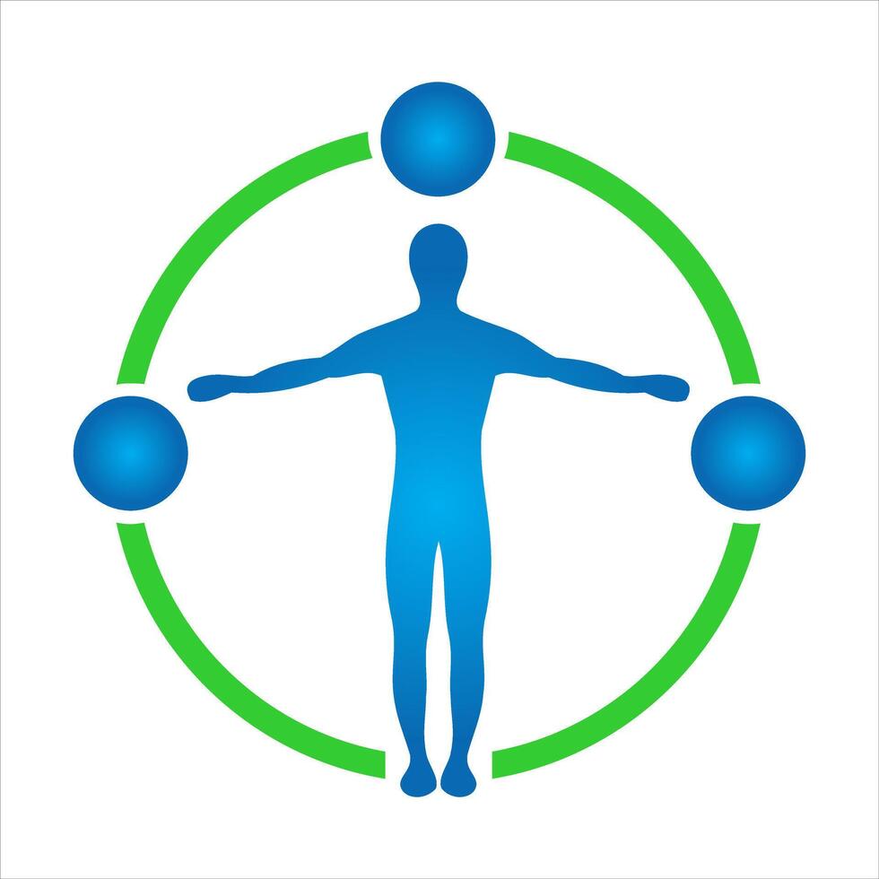 A man is standing in a circle with four spheres vector