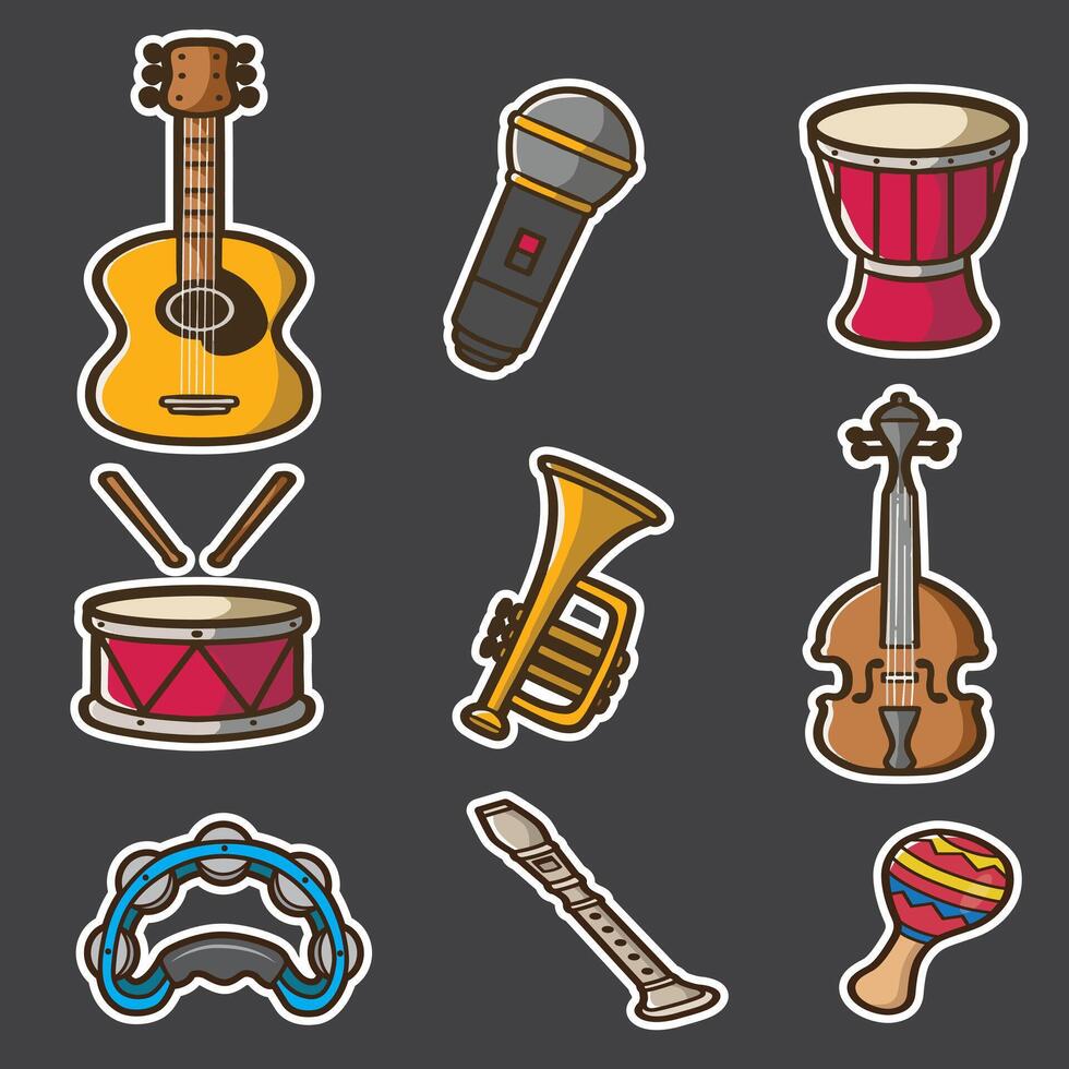 set of music good for sticker, pattern t shirt, graphic design vector