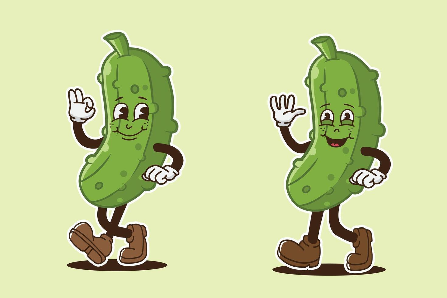 set of mascot pickles with retro style, groovy style, vintage mascot, character food mascot vector