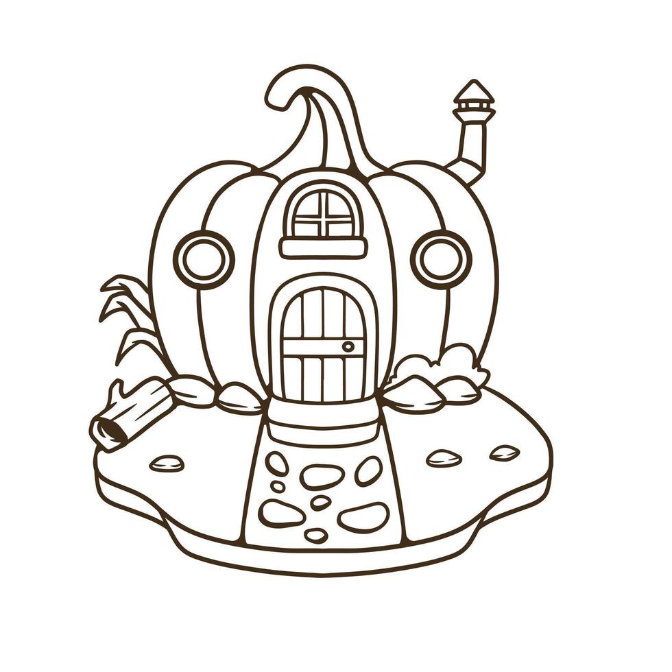 pumpkin house fantasy good for coloring book, kids education element design vector