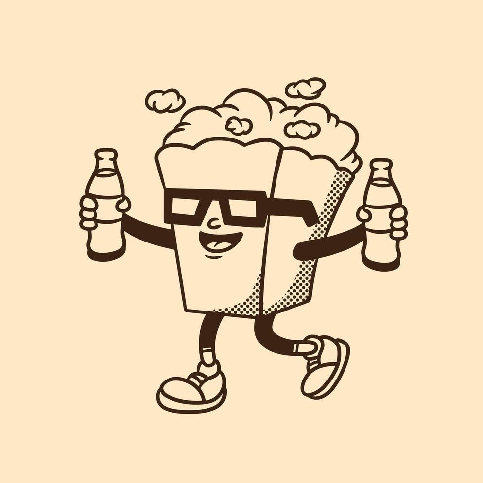 mascot popcorn with retro style good for mascot food, groovy character, etc vector