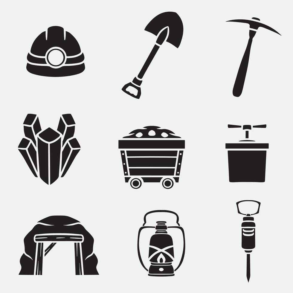 set of mining good for icons, logo, element design, silhouette design, etc vector