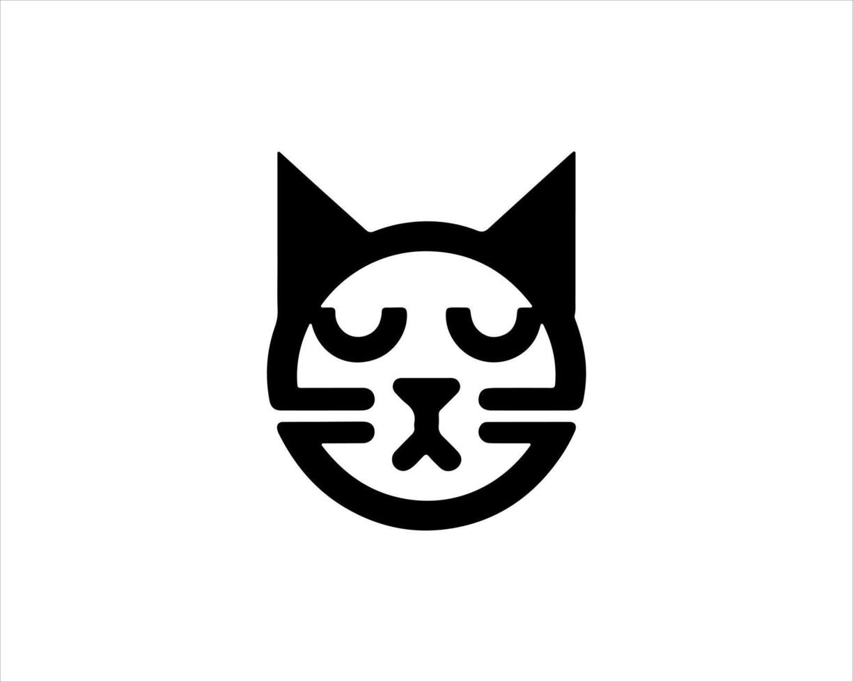 A black and white cat logo with a closed eye vector
