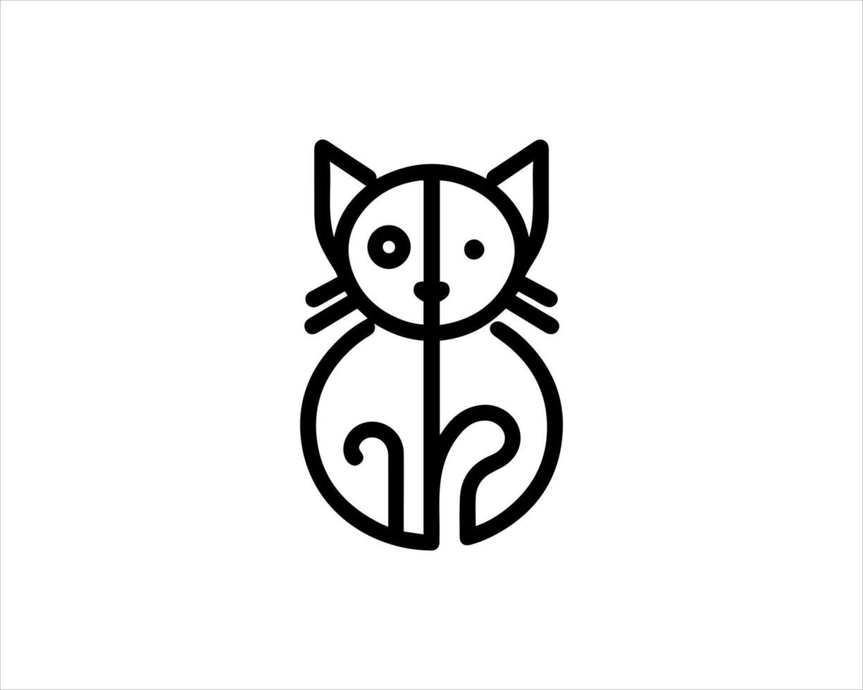 A black and white cat logo with a line drawing of a cat vector