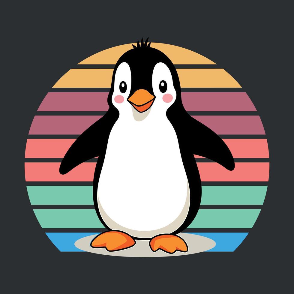 retro penguin sunset vector