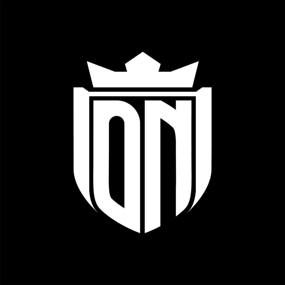 ON Letter logo shield shape inside shield badge crown on black background template design vector
