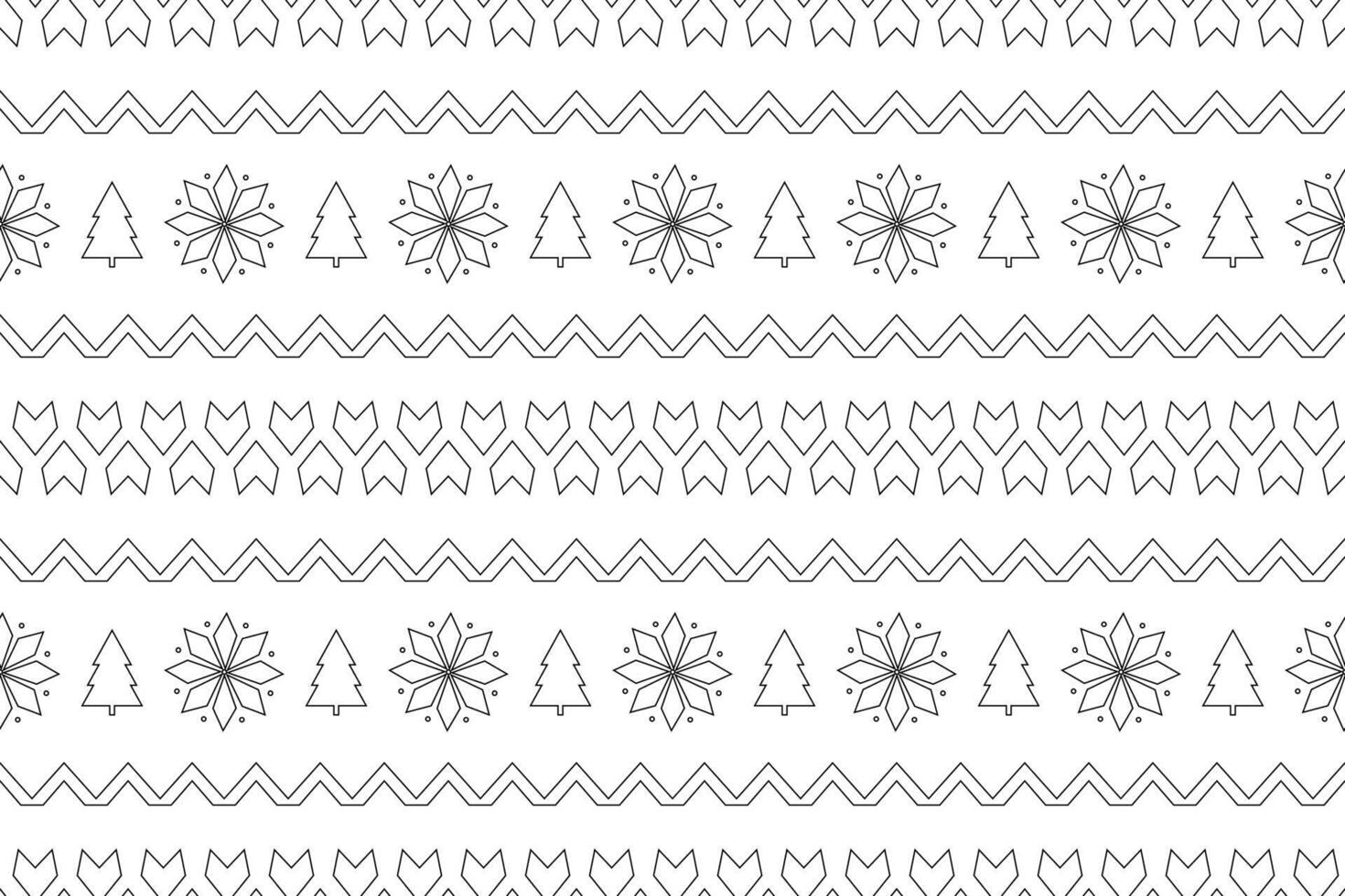 Festive line art pattern featuring snowflakes, trees, and ornaments. Perfect for Christmas coloring pages and holiday designs. vector
