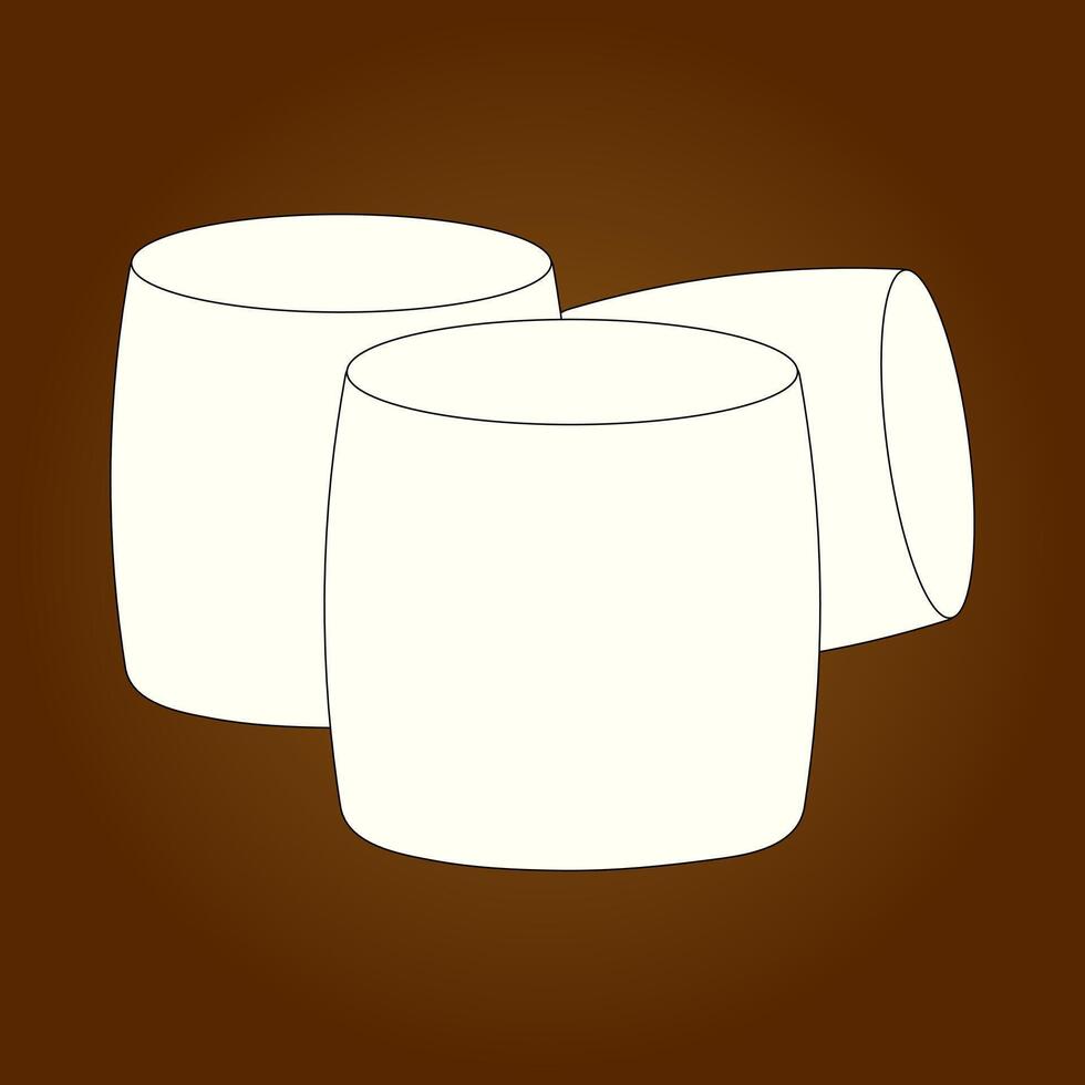 Minimalist illustration of marshmallows on a brown background. Perfect for Christmas, winter treats, and cozy New Years Eve designs. vector