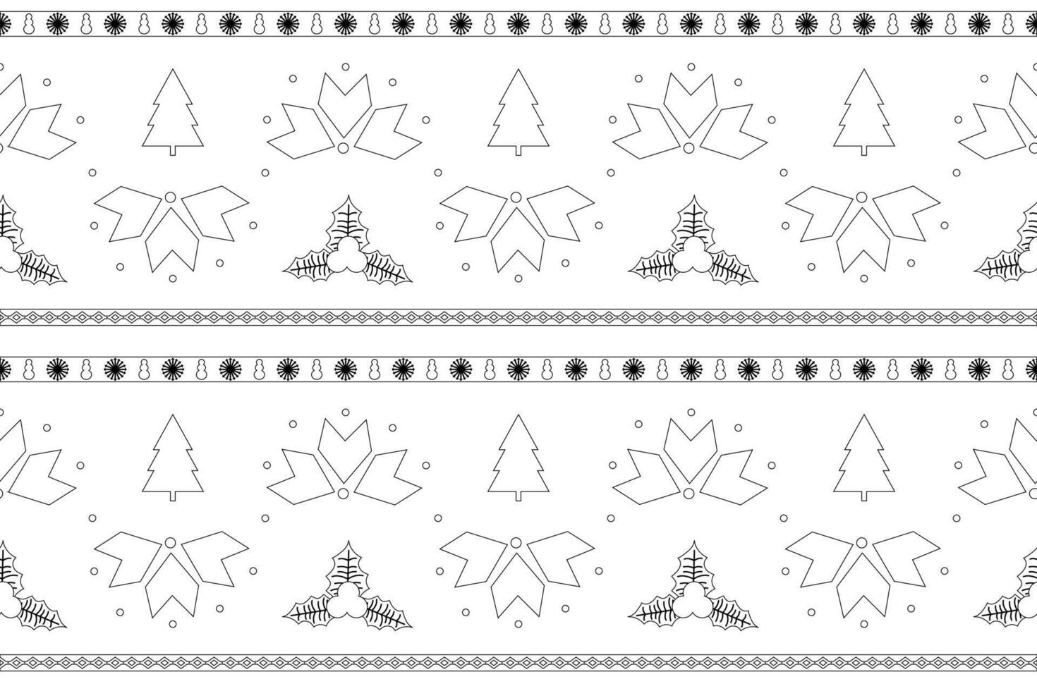 Festive Christmas and New Year coloring page with holiday-themed patterns, including trees, holly, and snowflakes for creative fun. vector