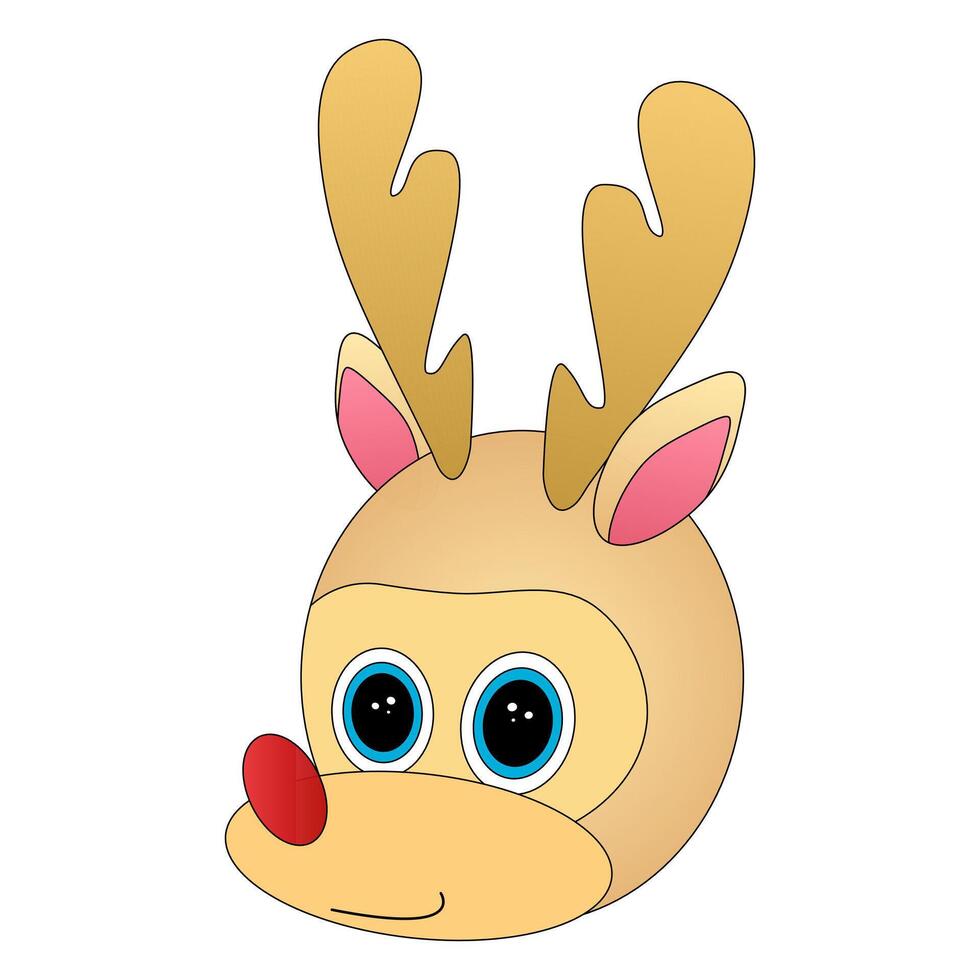 Cartoon illustration of Rudolph the red-nosed reindeer head with big eyes and antlers. Perfect for Christmas and New Years designs. vector