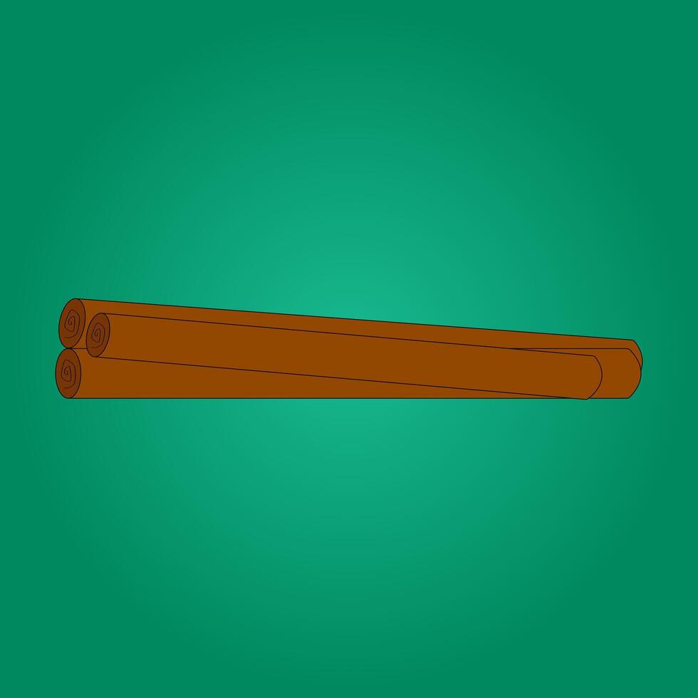 Illustration of aromatic cinnamon sticks on a green background. Perfect for Christmas, New Years Eve, and festive designs. vector