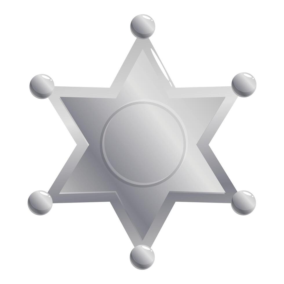 Silver sheriff star badge shining on white background vector