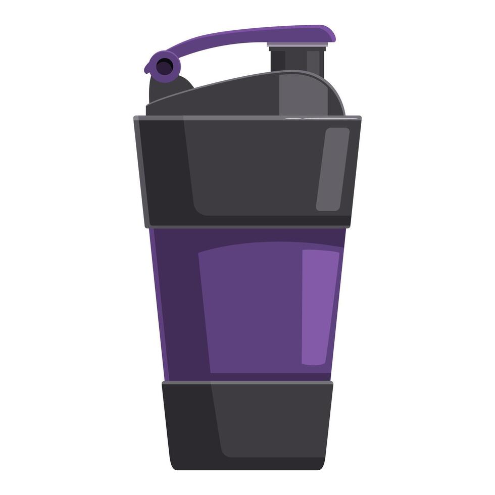 Purple and black protein shaker bottle with carrying handle vector