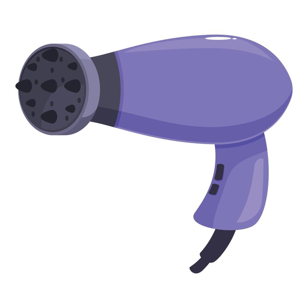 Purple hair dryer with diffuser blowing hot air for styling vector