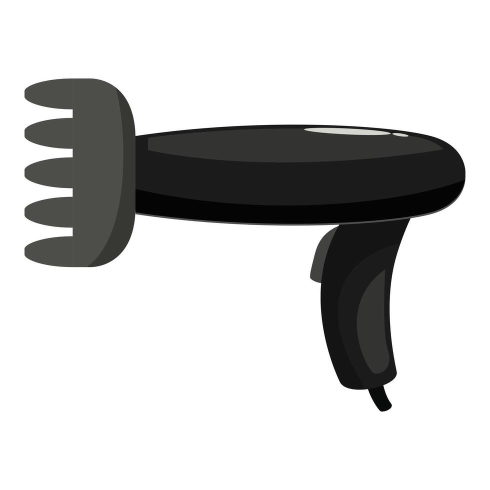 Black hair dryer with diffuser blowing hot air for styling vector