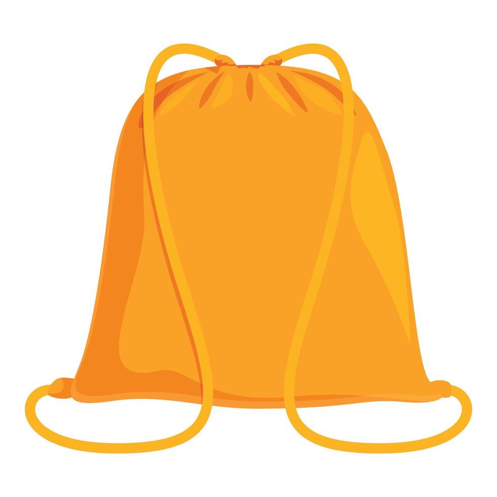 Empty orange backpack with yellow drawstrings isolated on white background vector