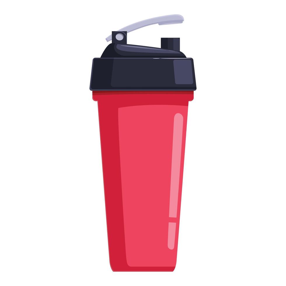 Red plastic protein shaker bottle with black lid and carrying handle vector