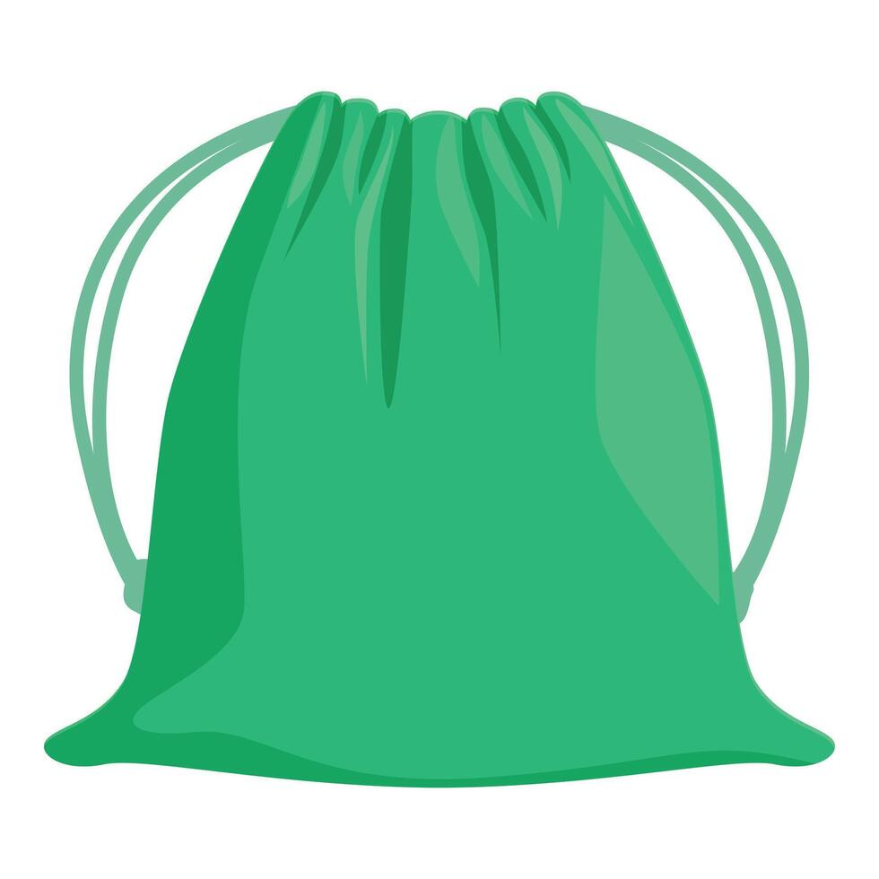 Green backpack with drawstrings isolated on white background vector