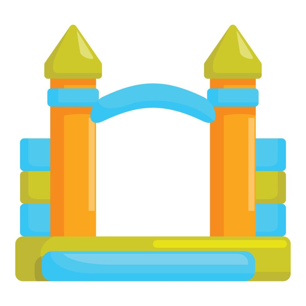 Inflatable bouncy castle with arch and turrets providing entertainment for children vector