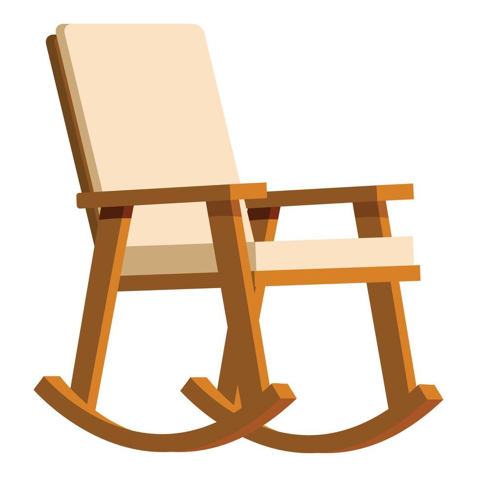 Wooden rocking chair with beige cushions relaxing on white background vector