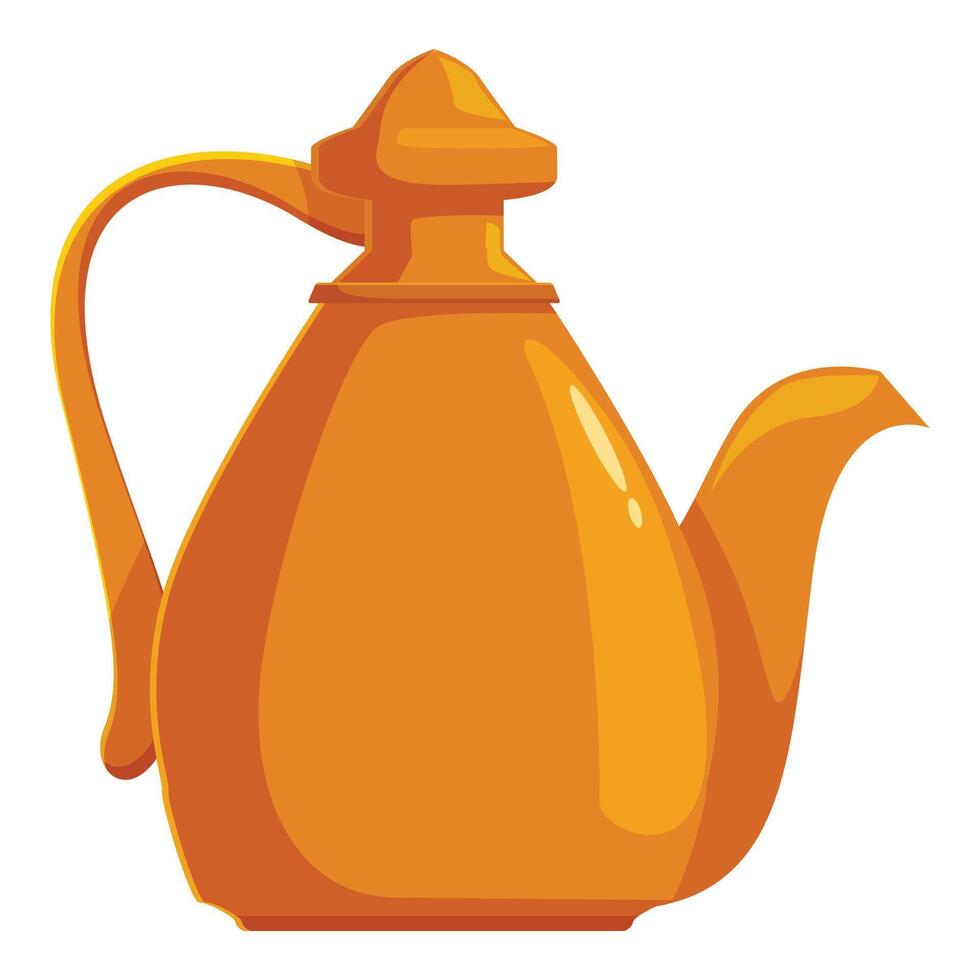 Shiny orange teapot with handle and spout pouring hot beverage vector