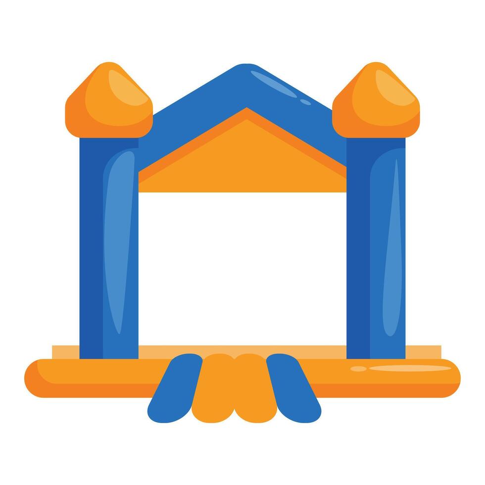 Inflatable bouncy castle with orange and blue colors for children playground fun vector