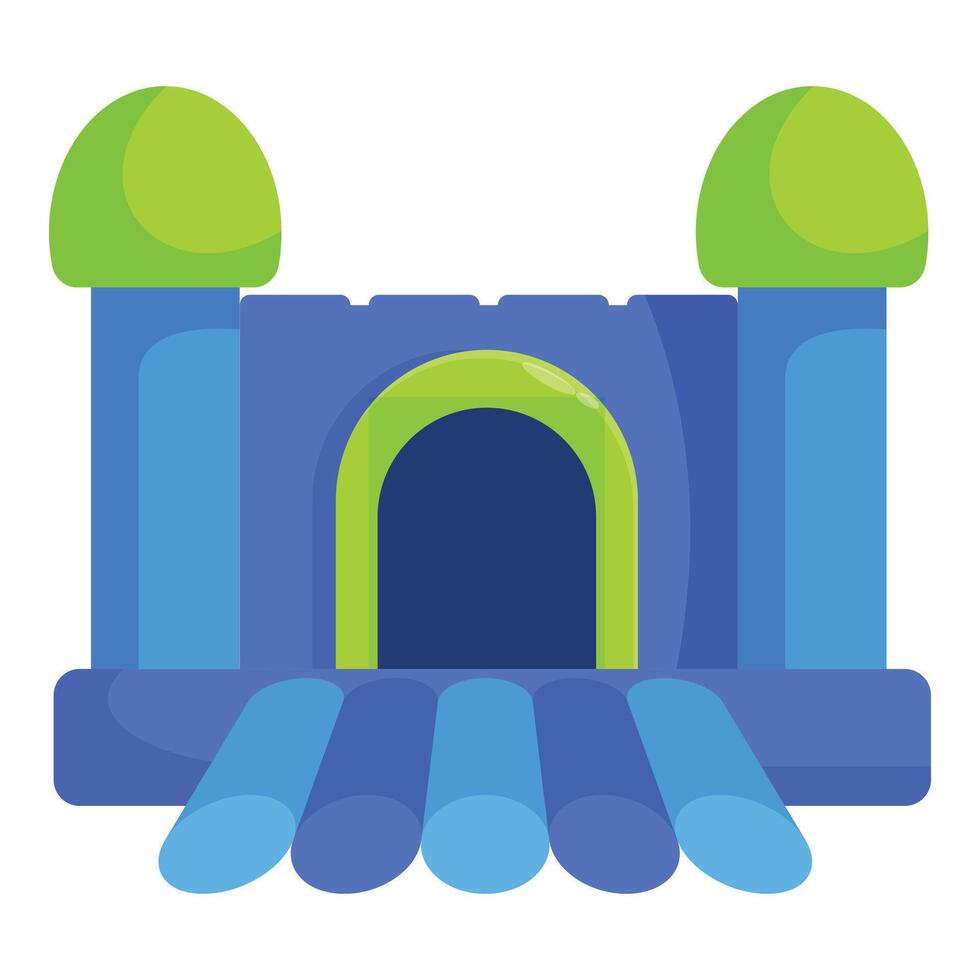 Inflatable bouncy castle with green roof and blue base for kids entertainment vector
