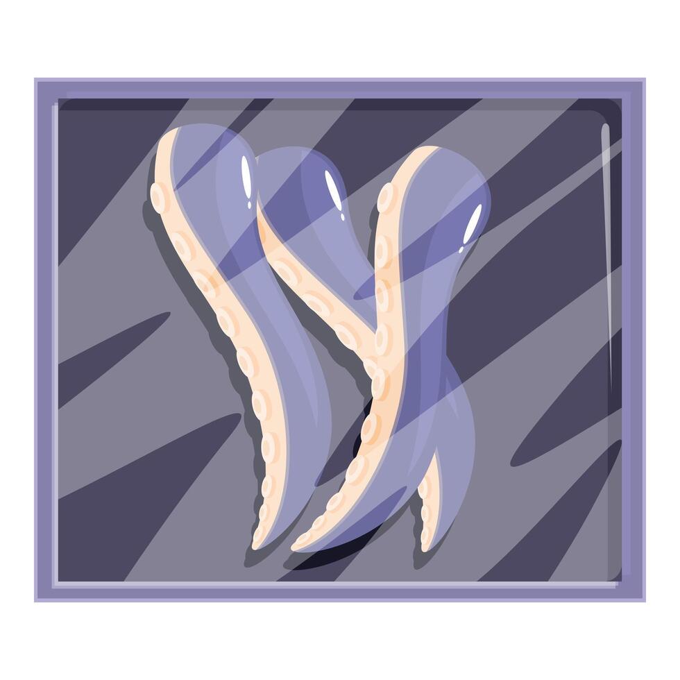 Fresh octopus tentacles packaged for retail displaying vibrant purple color vector