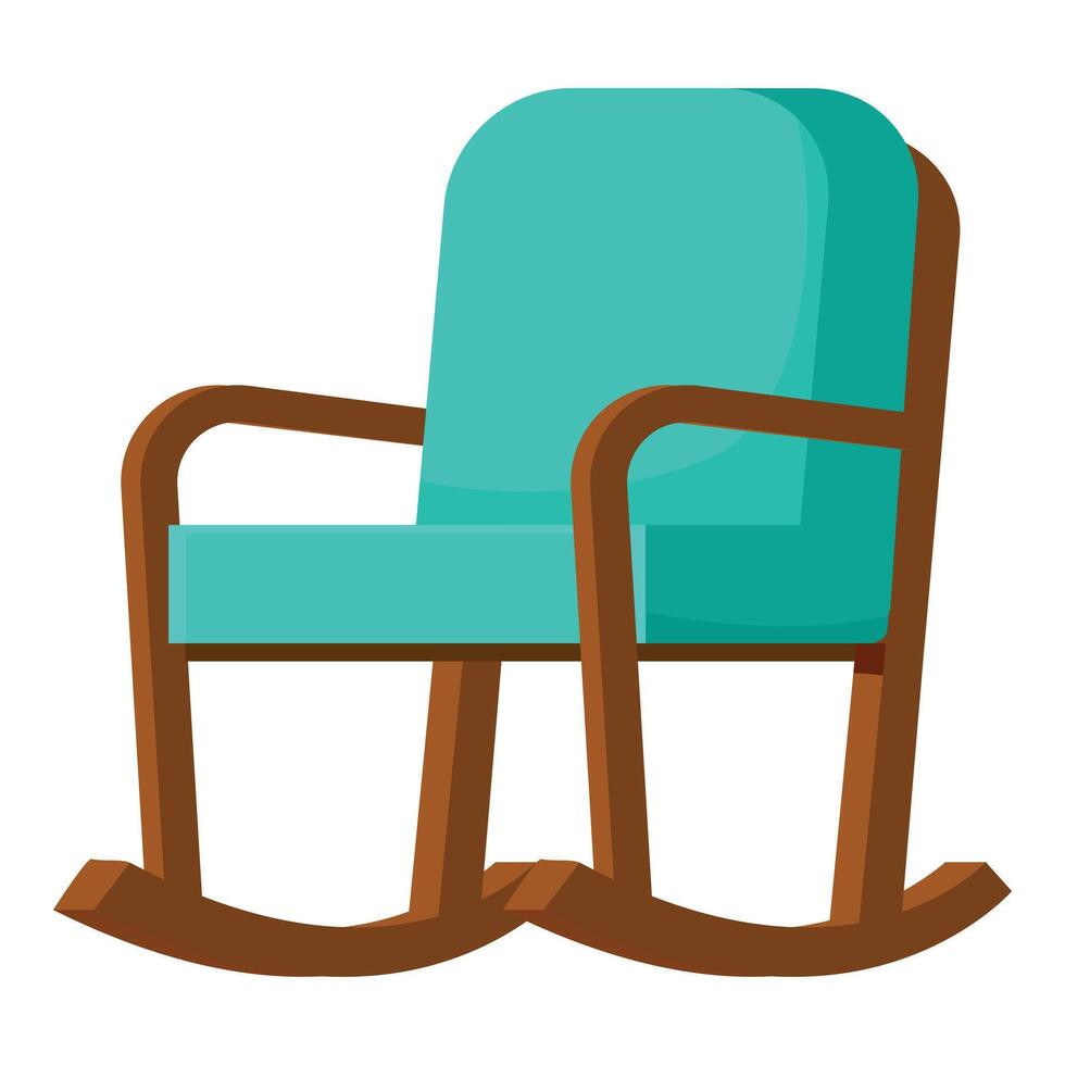 Comfortable rocking chair with wooden legs and turquoise upholstery vector