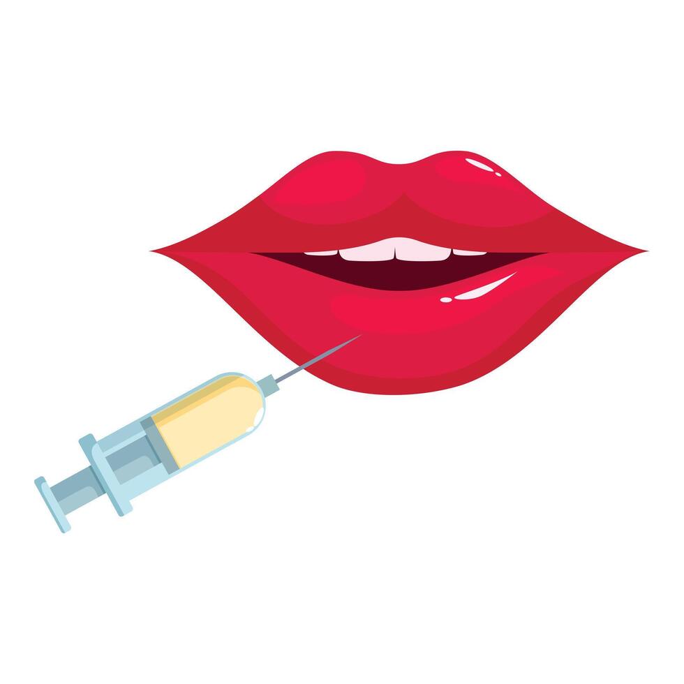 Syringe injecting filler into beautiful lips for augmentation vector
