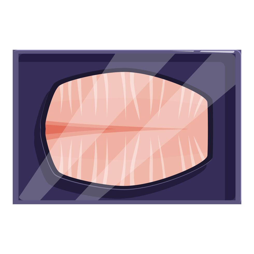 Fresh salmon fillet vacuum packed in plastic tray for retail vector