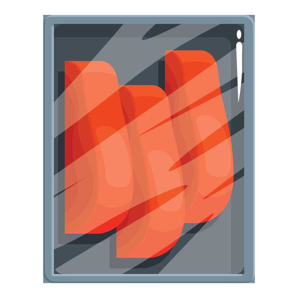 Fresh salmon fillets vacuum packed in plastic tray for retail vector