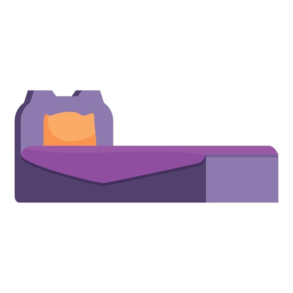 Comfortable bed with purple blanket and orange pillow inviting restful sleep vector