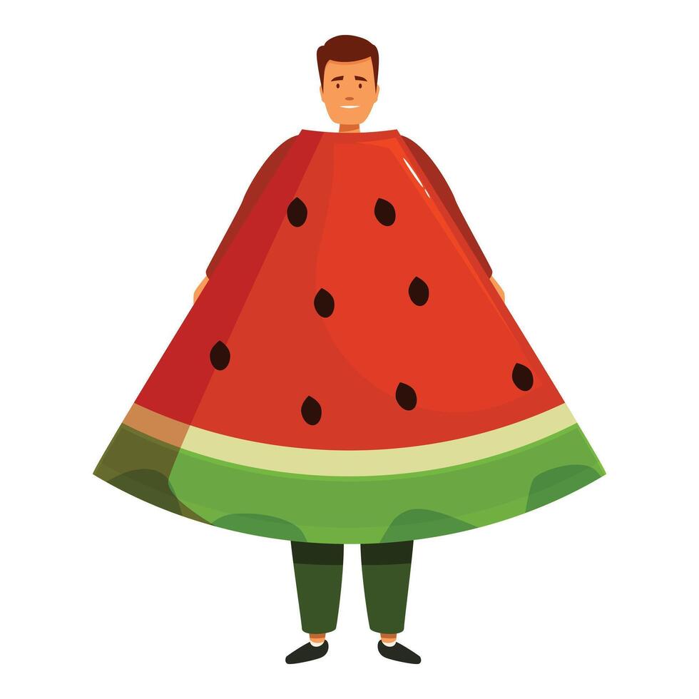 Promoter wearing giant slice of watermelon costume smiling promoting summer fruits vector