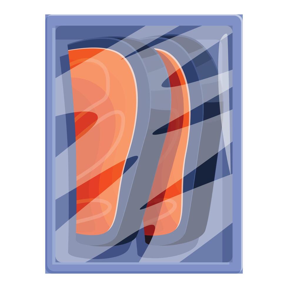 Fresh salmon fillets vacuum packed in plastic container for retail vector