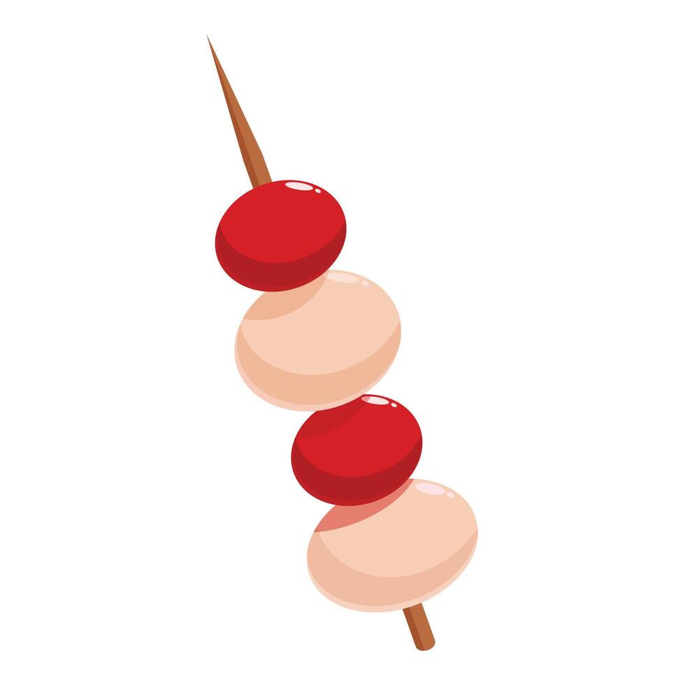 Fresh tomatoes and mozzarella cheese on a wooden skewer, embodying italian culinary tradition vector