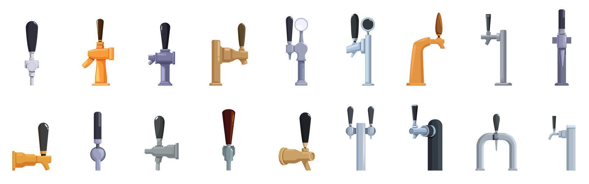 Beer taps icon set. Different beer tap handles ready to pour refreshing drinks vector
