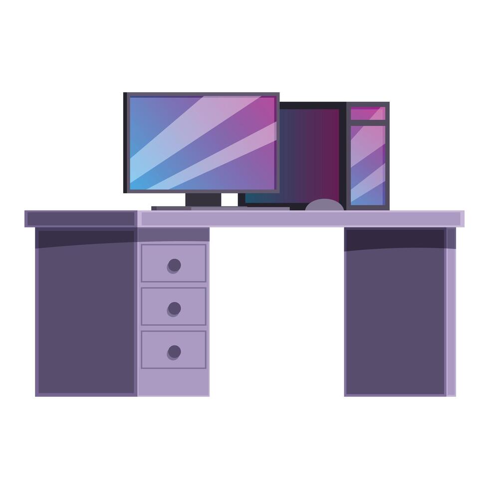 Modern office desk with computer, monitors and peripheral devices vector