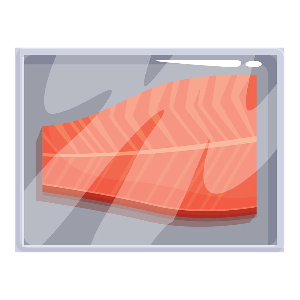 Fresh salmon fillet vacuum packed in plastic tray for retail vector