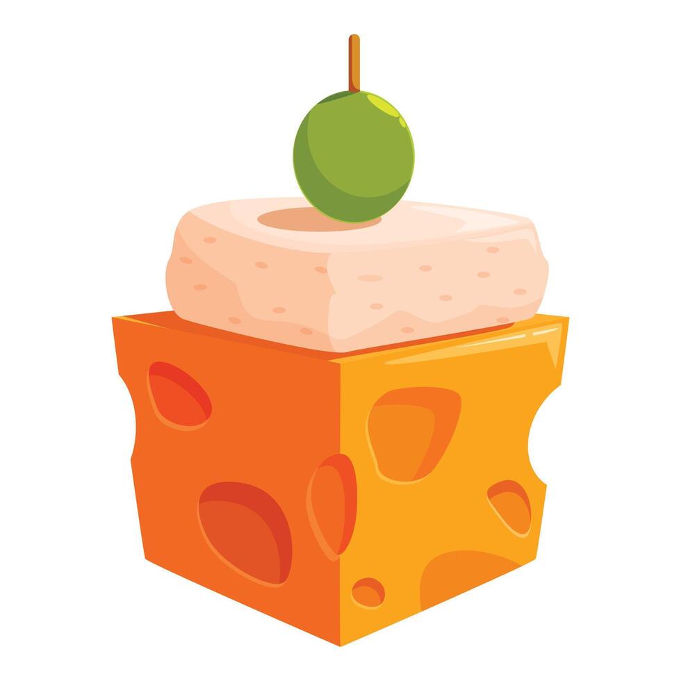 Delicious canape with cheese, pate and olive on a stick appetising snack vector